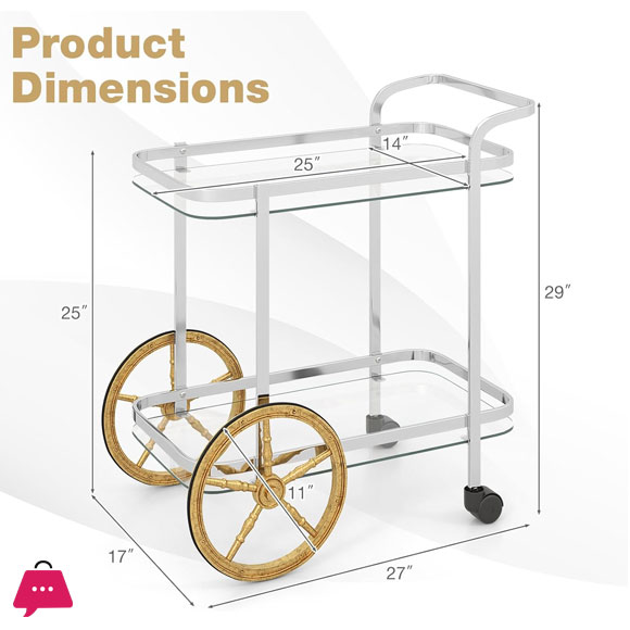 Silver Brass and Glass Bar Cart Mini Bar Tea Trolley Rectangular
