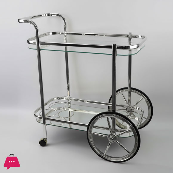Silver Brass and Glass Bar Cart Mini Bar Tea Trolley Rectangular