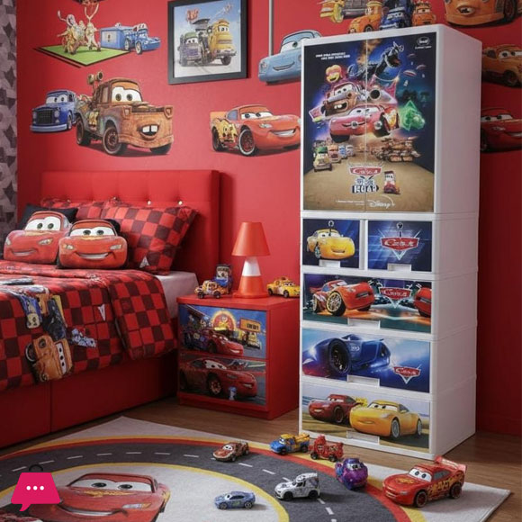 Sonati Mc Queen Cars Wardrobe Multipurpose Staorage Drawer - Toy Almari Hanging Portion Cupboard Decorative Style - Almari Cabinet Portable With 7 Drawer