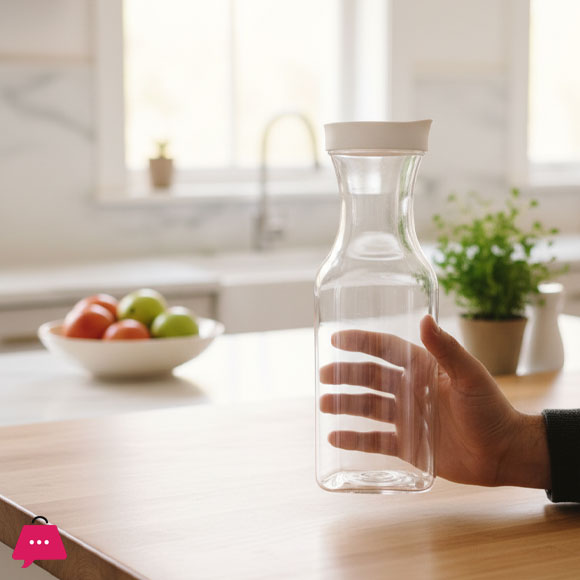 Square Carafes Plastic Juice Carafe with Lids 1 Ltr Water Bottle, Milk Container Clear Beverage Containers for Fridge