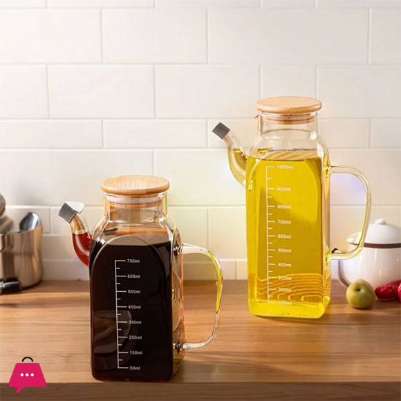 Square Glass Fancy Oil Jug 1.0L