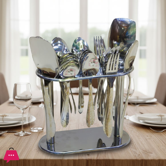 Stainless Steel Cutlery Set with Stand 23-Piece
