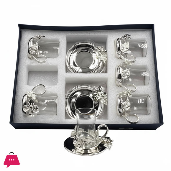 Turkish Nostalgic Tea Cups and Saucers Set for 6 Person Luxury Turkish Tea Set