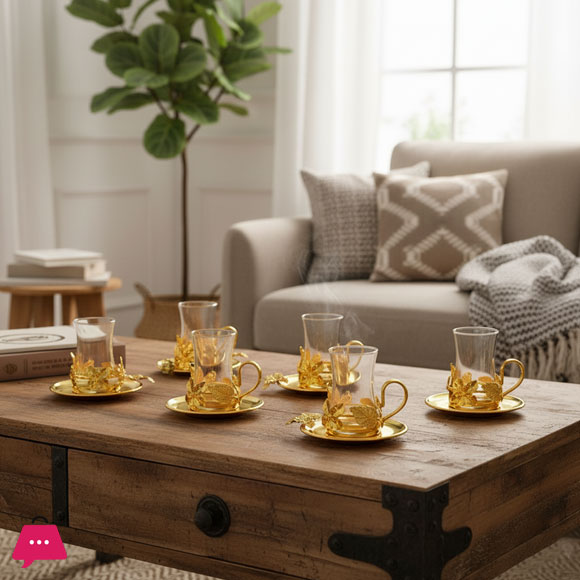 Turkish Nostalgic Tea Cups and Saucers Set for 6 Person Luxury Turkish Tea Set