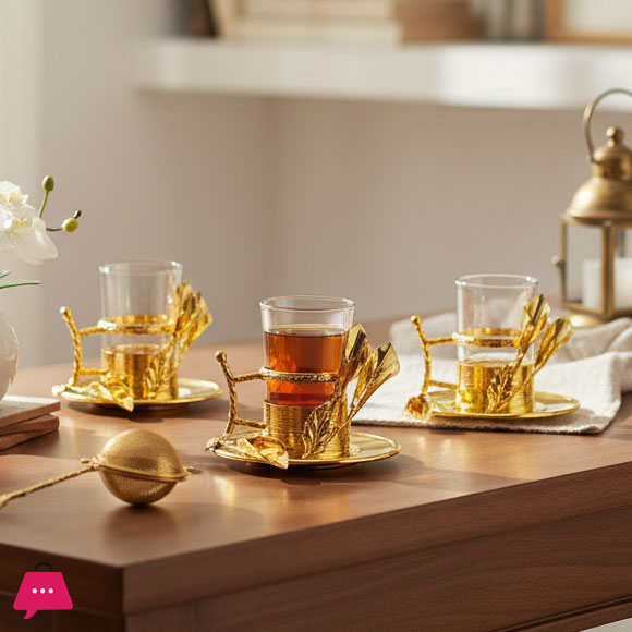 Turkish Nostalgic Tea Cups and Saucers Set for 6 Person Luxury Turkish Tea Set