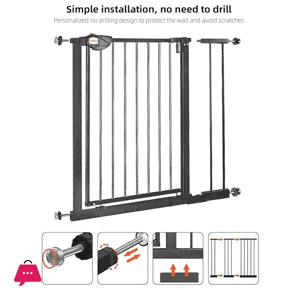 UBRAVOO Baby Gate for Doors and Stairs, Height 100 cm, Safety Pet Gate, Automatic Closure, Triple Locking, JLB-MD01