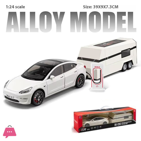 1:24 Scale Tesla Model 3 Trailer RV Model Childrens Toy Car With Sound and Light