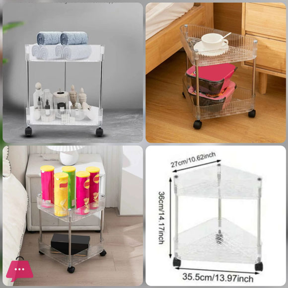 2 Tier Acrylic Triangle Storage Cart with 360° Swivel Wheels