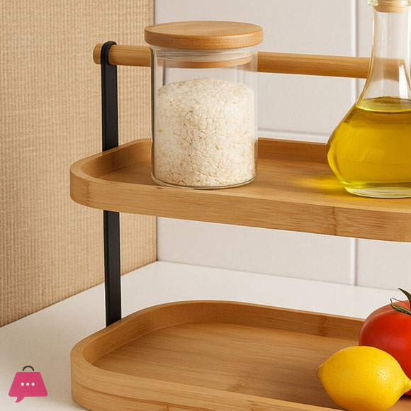 2-Tier Bamboo Dessert Stand Stylish and Durable Bamboo Multi-use Shelf