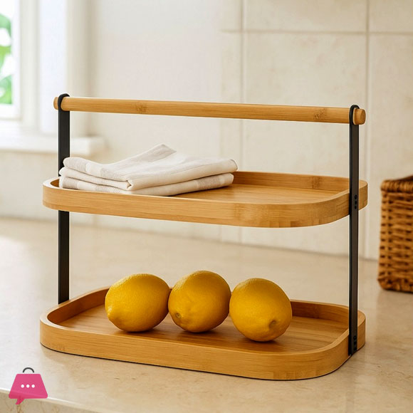 2-Tier Bamboo Dessert Stand Stylish and Durable Bamboo Multi-use Shelf