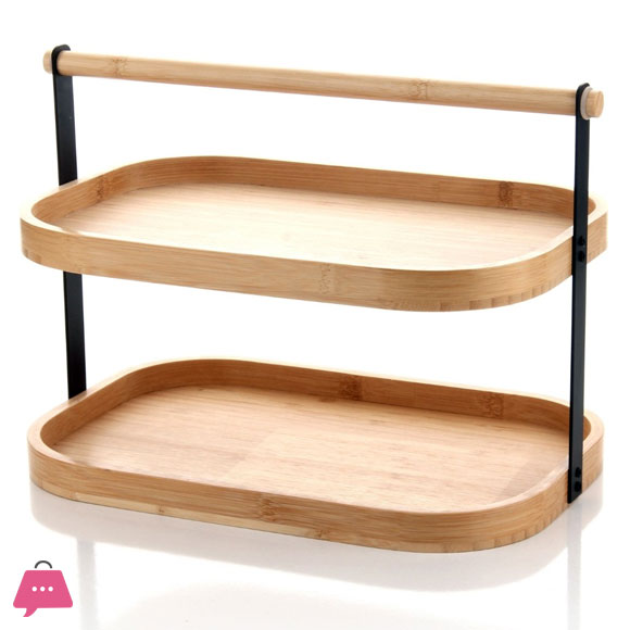 2-Tier Bamboo Dessert Stand Stylish and Durable Bamboo Multi-use Shelf