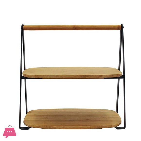 2-Tier Bamboo Serving Stand Modern Wood Display Cake Dessert Stand