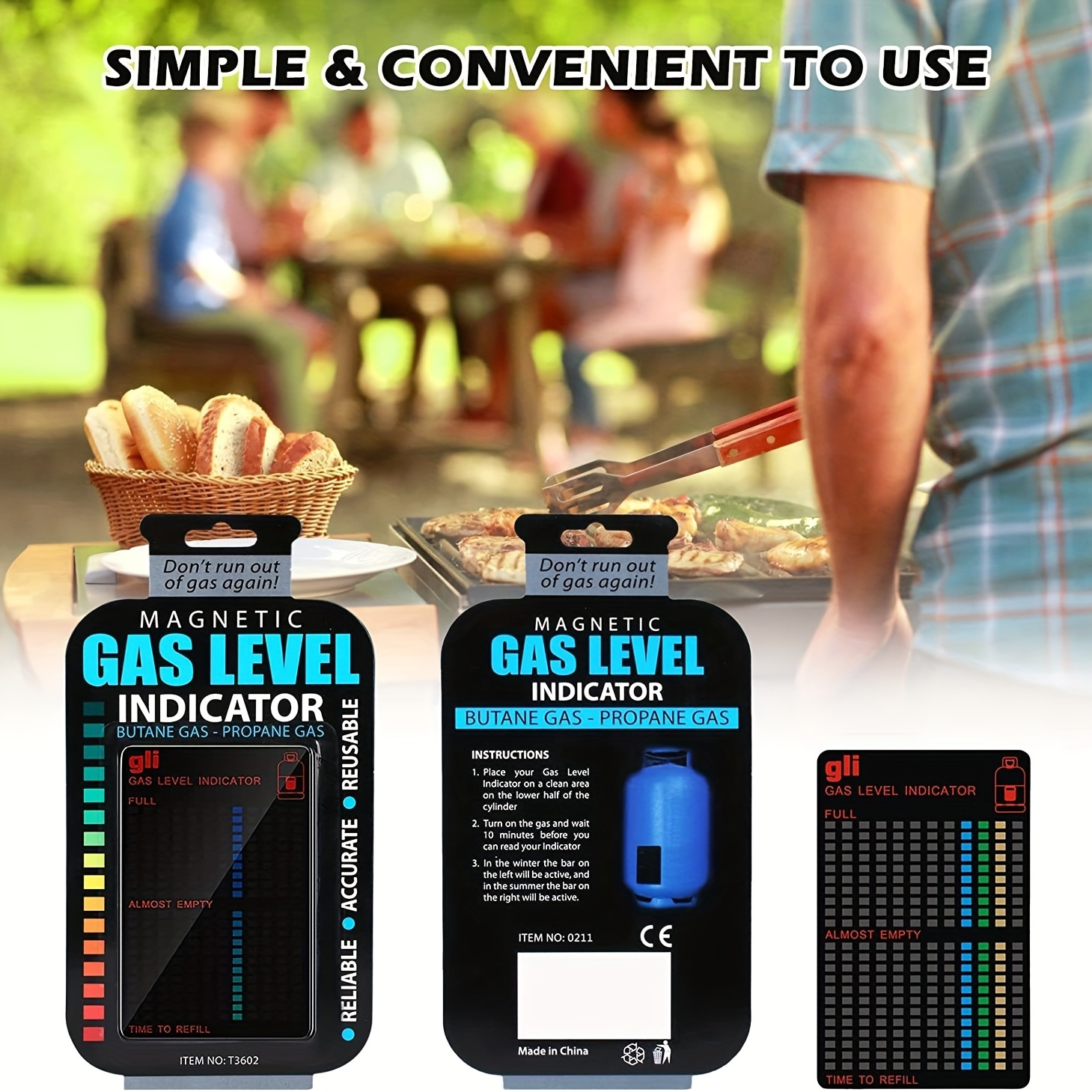 Magnetic Cylinder Gas Level Indicator - Reusable Magnetic Gas Tank Level Sticker - Gas Capacity Tester with Liquid Crystal Display - Portable Magnetic Level Indicator for Outdoor Cooking, BBQ, and Camping