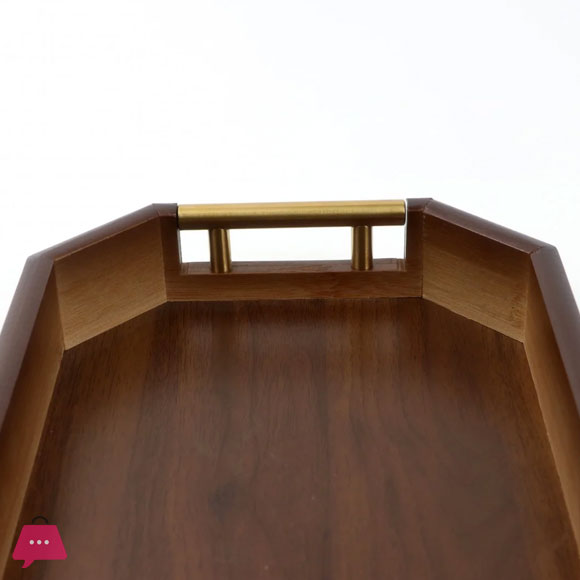 3-Piece Wooden Serving Tray Set with Gold Metal Handle