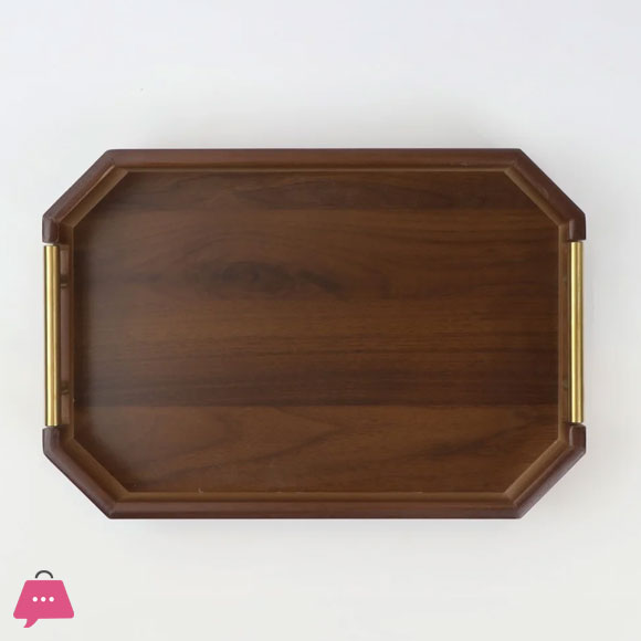3-Piece Wooden Serving Tray Set with Gold Metal Handle
