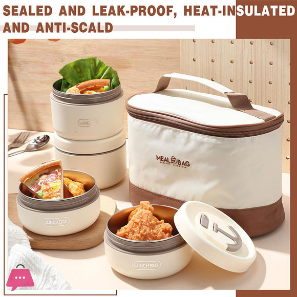 304 Stainless Steel Insulated Lunch Box Set Portable 4-Piece Adult Food Container with Thermal Bag for Food Packaging