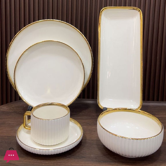32-Piece Gradient Ceramic Dinnerware Set with Gold Trim