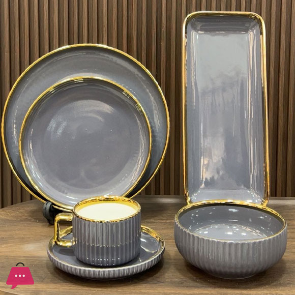 32-Piece Gradient Ceramic Dinnerware Set with Gold Trim