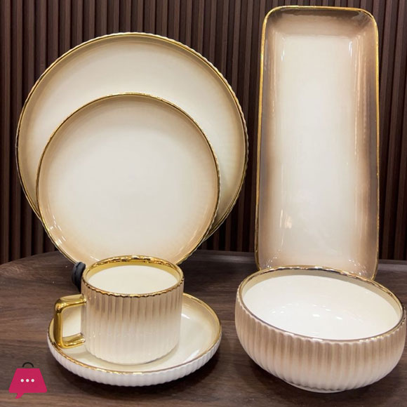 32-Piece Gradient Ceramic Dinnerware Set with Gold Trim