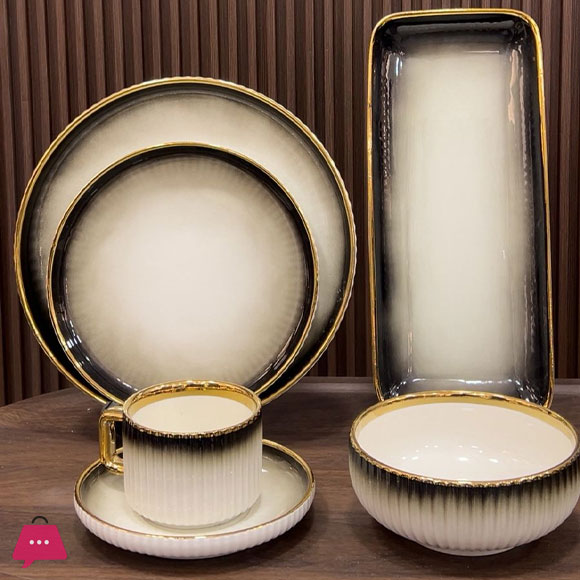 32-Piece Gradient Ceramic Dinnerware Set with Gold Trim