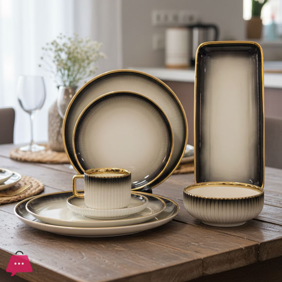 32-Piece Gradient Ceramic Dinnerware Set with Gold Trim