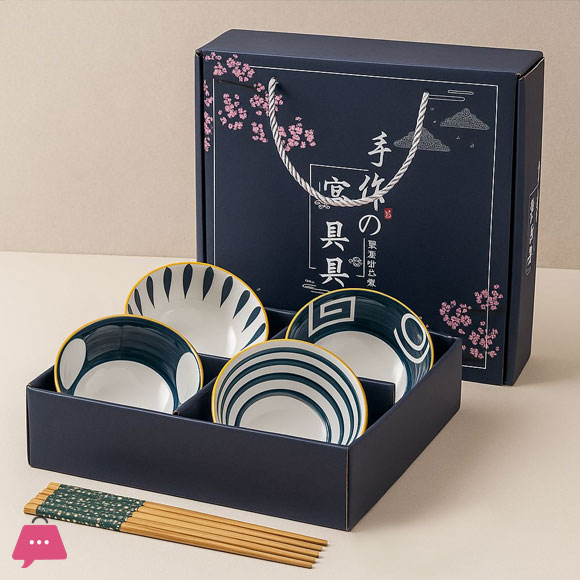 6pcs Koren Style Porcelain Bowl and Chopstick Set, Ceramic Tableware with Camellia Design, Microwave Safe, Round Shape