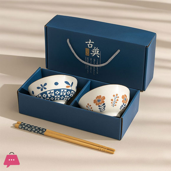 6pcs Koren Style Porcelain Bowl and Chopstick Set, Ceramic Tableware with Camellia Design, Microwave Safe, Round Shape