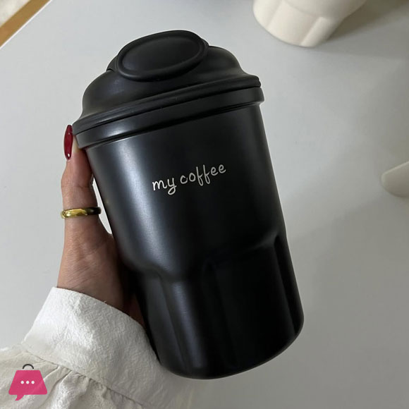 Cute Korean Coffee Cup Thermos With Straw Tumbler 450ml