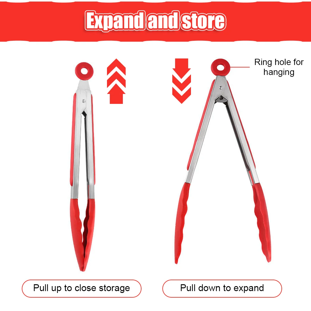 Food Tong Stainless Steel Kitchen Tongs Silicone Nylon Non-Slip Cooking Clip Clamp BBQ Salad Tools Grill