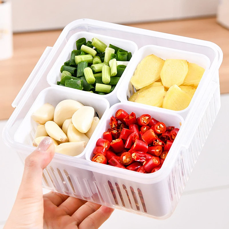 Refrigerator Storage Box 4-Grid Food Vegetable Fruit Storage Box Fridge 1-Pcs