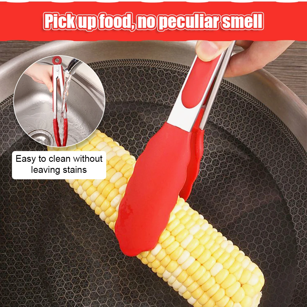 Food Tong Stainless Steel Kitchen Tongs Silicone Nylon Non-Slip Cooking Clip Clamp BBQ Salad Tools Grill