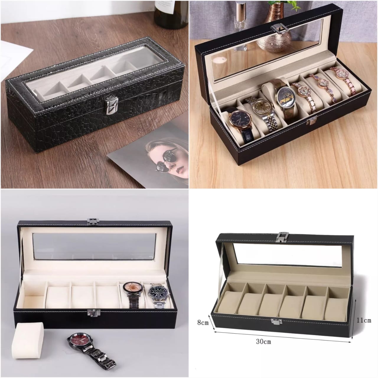 New Elegant 6 Watches Storage Box PU Leather For Men And Women