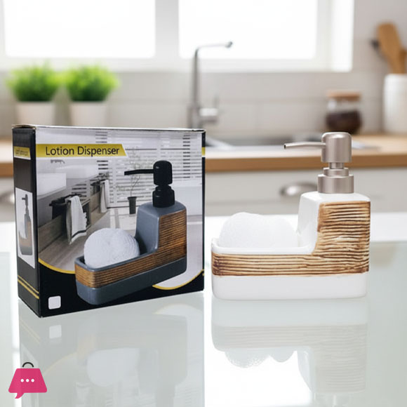 Ceramic Soap Dispenser for Liquid Soap and Holder with Sponge