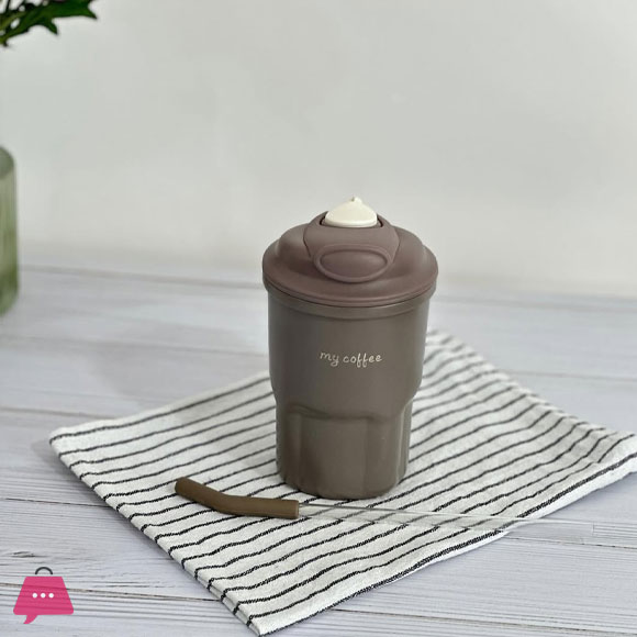 Cute Korean Coffee Cup Thermos With Straw Tumbler 450ml