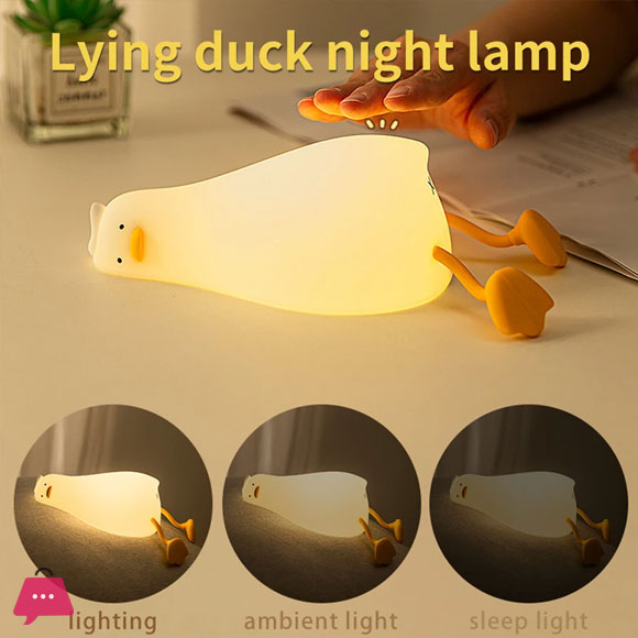 Duck Rechargeable LED Night Light Pat Silicone Lamp Bedside Cartoon Cute Nightlights for Home Room Decor