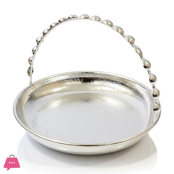 Elegant Silver Plated Decorative Basket with Beaded Handle
