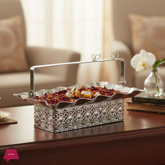 Elegant Silver Plated Decorative Basket with Wavy Platter