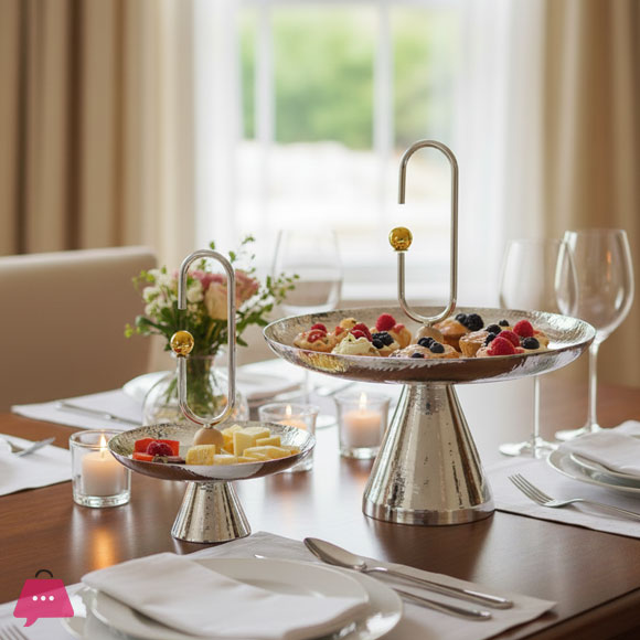 Elegant Silver Serving Platter Set with Decorative Handles