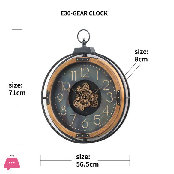 European Metal Gear Round Wall Clock - 28inch
