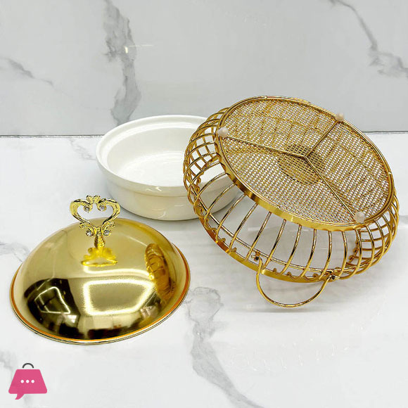 Luxury High Quality Golden Ceramic and Stainless Steel Egg Shape Gold Chafing Dish Buffet Dish 2Liter