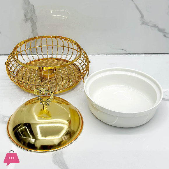 Luxury High Quality Golden Ceramic and Stainless Steel Egg Shape Gold Chafing Dish Buffet Dish 2Liter