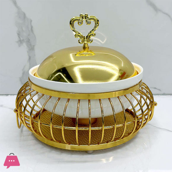 Luxury High Quality Golden Ceramic and Stainless Steel Egg Shape Gold Chafing Dish Buffet Dish 2Liter