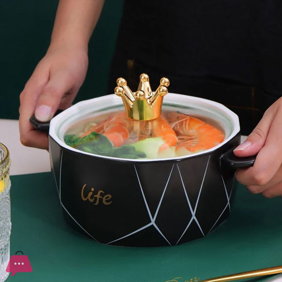 Mini Ceramic Serving Bowl with Glass Lid 1200ml