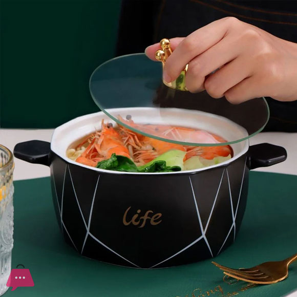 Mini Ceramic Serving Bowl with Glass Lid 1200ml