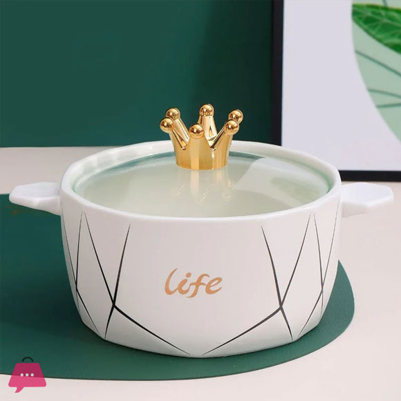 Mini Ceramic Serving Bowl with Glass Lid 1200ml