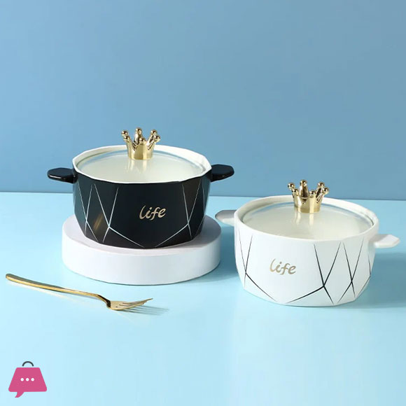 Mini Ceramic Serving Bowl with Glass Lid 1200ml