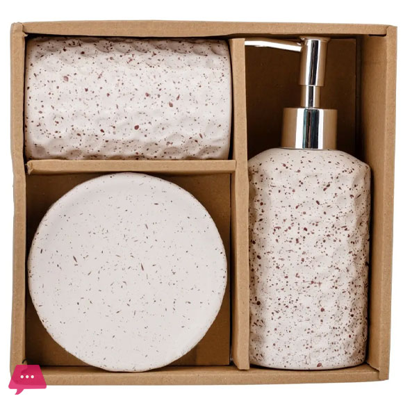 Modern Speckled Ceramic 3-Piece Bathroom Accessory Set - Soap Dispenser, Dish & Tumbler | Black & White
