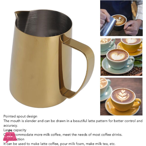 Multipurpose Coffee Milk frother Rust Resistant Pointed Spout Gold fl oz