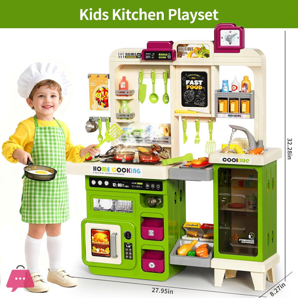 Pretend Play Kids Kitchen Play Set Toy Kitchen with Lights and Sounds Toddlers Ages 3-5