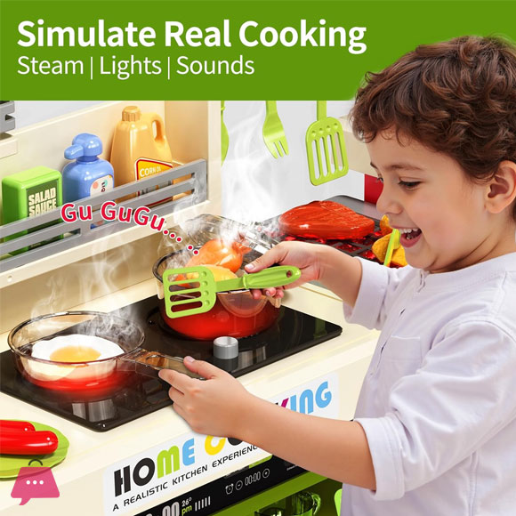 Pretend Play Kids Kitchen Play Set Toy Kitchen with Lights and Sounds Toddlers Ages 3-5
